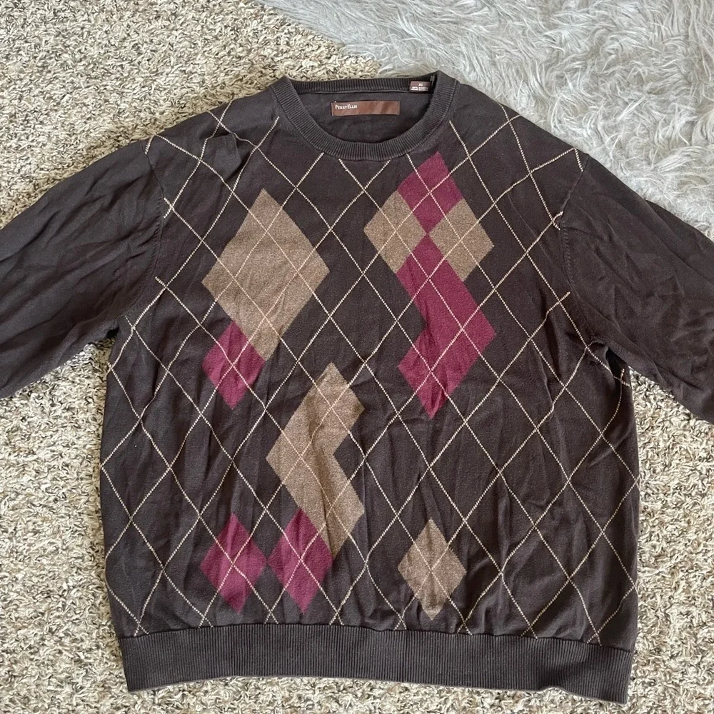 Perry Ellis Plaid Sweater Size XL Brown